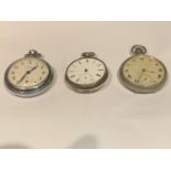 THREE WHITE METAL POCKET WATCHES