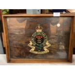 A ROYAL CORPS ARMY ORDNANCE WOOD AND GLASS TRAY