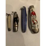 FOUR VARIOUS PEN KNIVES TO INCLUDE A MANCHESTER UNITED EXAMPLE