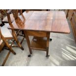 A MAHOGANY DROP-LEAF TWO TIER TROLLEY COMPLETE WITH ONE DRAWER