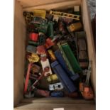 A BOX OF VINTAGE DIE CAST TOYS TO INCLUDE A FIRE ENGINE
