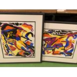 A PAIR OF BLACK FRAMED ABSTRACT PRINTS