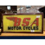 A 'BSA MOTOR CYCLES' ILLUMINATED LIGHT BOX SIGN