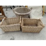 THREE WICKER BASKETS