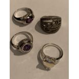 FOUR VARIOUS SILVER RINGS