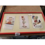 THREE FRAMED LUCY ATWELL POSTCARDS