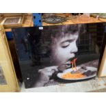 LARGE LAMINATED IMAGE OF GIRL EATING SPAGHETTI