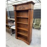 A 19TH CENTURY STYLE HARDWOOD FIVE TIER OPEN BOOKCASE, 42" WIDE, 78" HIGH