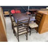 A REFECTORY STYLE TABLE AND FIVE CHAIRS (4+1)