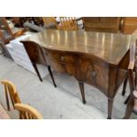 A REGENCY STYLE MAHOGANY AND CROSSBANDED RACKSTRAW SIDEBOARD ON SPADE FEET, 59" WIDE