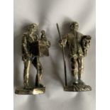 TWO SILVER PLATED FIGURINES DEPICTING A SHEPHERD AND AN ORGAN GRINDER WITH MONKEY