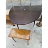 A MAHOGANY DROP-LEAF DINING TABLE AND A SMALL OAK OCCASIONAL TABLE