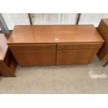 A MCINTOSH TEAK LOW SIDE CABINET WITH CUTLERY DRAWER, 48" WIDE