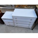 A MODERN WHITE CHEST OF DRAWERS AND MATCHING LOCKER