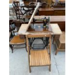 A FOLDING CHAIR AND JONES TREADLE SEWING MACHINE
