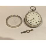 A 925 SILVER FUSEE POCKET WATCH WITH KEY. MAKER H SAMUEL, MANCHESTER. NO MINUTE OR SECOND HAND,