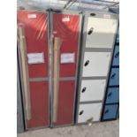 AN AS NEW RED AND GREY DOUBLE LOCKER WITH HASP AND STAPLE LOCK