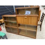 A MID 20TH CENTURY BOOKCASE/BUREAU AND BOOKCASE BY HOPEWELLS OF NOTTINGHAM, EACH 35" WIDE