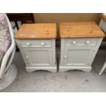 TWO PINE AND PAINTED BEDSIDE CABINETS