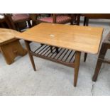 A G-PLAN DANISH TEAK COFFEE TABLE, 30x19", WITH SPINDLE UNDERSHELF