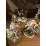 FOUR LARGE VINTAGE ORNAMENTS FEATURING RURAL SCENES AND CHARACTERS