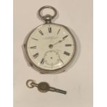 A HALLMARKED LONDON SILVER FUSEE POCKET WATCH WITH KEY. MAKER T SWAINE 11 CHESTER GATE,