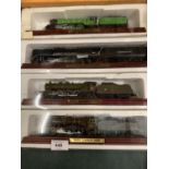 A SELECTION OF MODEL TRAINS ON WOODEN PLINTHS TO INCLUDE A LNER 'FLYING SCOTSMAN' AND PLM PACIFIC