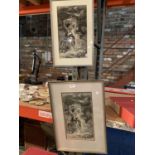 TWO FRAMED MACCLESFIELD SILK PRINTS OF A COUPLE UNDER SCARF