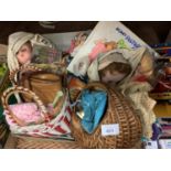 AN ASSORTMENT VINTAGE TOYS TO INCLUDE DOLLS AND PLAY SHOPPING BASKETS