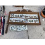 A TILED WASHSTAND BACK AND SIX FURTHER VINTAGE TILES