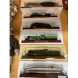 AN ASSORTMENT OF SIX TRAIN MODELS ON WOODEN PLINTHS TO INCLUDE A OBB 214 CLASS ETC