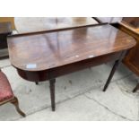 A 19TH CENTURY MAHOGANY D-END SIDE TABLE ON TURNED LEGS