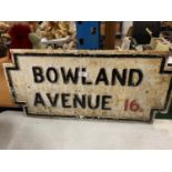 A HEAVY CAST IRON BELIEVED GENUINE LIVERPOOL STREET SIGN 'BOWLAND AVENUE 16'