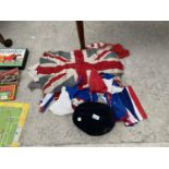 A SEA RANGERS BERET AND VARIOUS UNION JACK FLAGS AND BUNTING