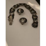 A SIAM SILVER MARKED BRACELET AND MATCHING CLIP ON EARRINGS, APPROX TOTAL GROSS WEIGHT 24 GRAMS
