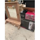 A MINI OIL FILLED RADIATOR TOGETHER WITH DRESSING TABLE MIRROR WITH TWO DRAWERS - W/O