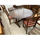A PRIORY CORNER OAK DROP-LEAF DINING TABLE (52x45" OPEN) AND FOUR LADDERBACK CHAIRS