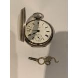 A HALLMARKED CHESTER SILVER FUSEE POCKET WATCH WITH KEY. THE EXPRESS ENGLISH LEVER, MAKER J G