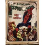 A LARGE 'SPIDERMAN COMIC' METAL PICTURE IN A WOODEN FRAME 44X34CM