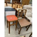 A PAINTED POT CUPBOARD, TROLLEY, STOOL AND DINING CHAIR