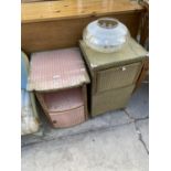 TWO LLOYD LOOM BEDSIDE CABINETS AND A GLASS SHADE