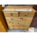 A MODERN PINE CHEST OF TWO SHORT AND THREE LONG DRAWERS, 32" WIDE