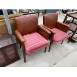 TWO SMALL RETRO LEATHERETTE ARMCHAIRS