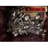 A BOX OF MIXED FLATWARE