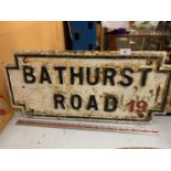 A HEAVY CAST IRON BELIEVED GENUINE LIVERPOOL STREET SIGN 'BATHURST ROAD'