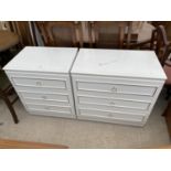 A PAIR OF MODERN WHITE CHESTS OF THREE DRAWERS