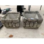 TWO CONCRETE GARDEN PLANTERS