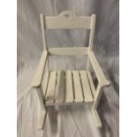 A CHARLIE BEARS WHITE WOODEN BEAR'S ROCKING CHAIR