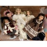 FIVE PORCELAIN HEAEDED DOLLS TO INCLUDE ANITA A SKATING DOLL