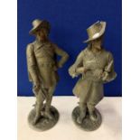 A PAIR OF SPELTER CAVALIER STYLE GENTLEMEN OFFICERS